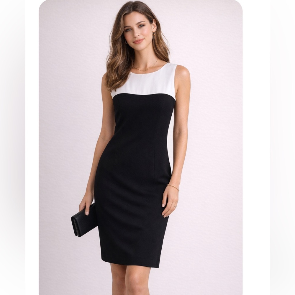 DRESSBARN Black and White Colorblock Sleeveless Dress 10 NWOT